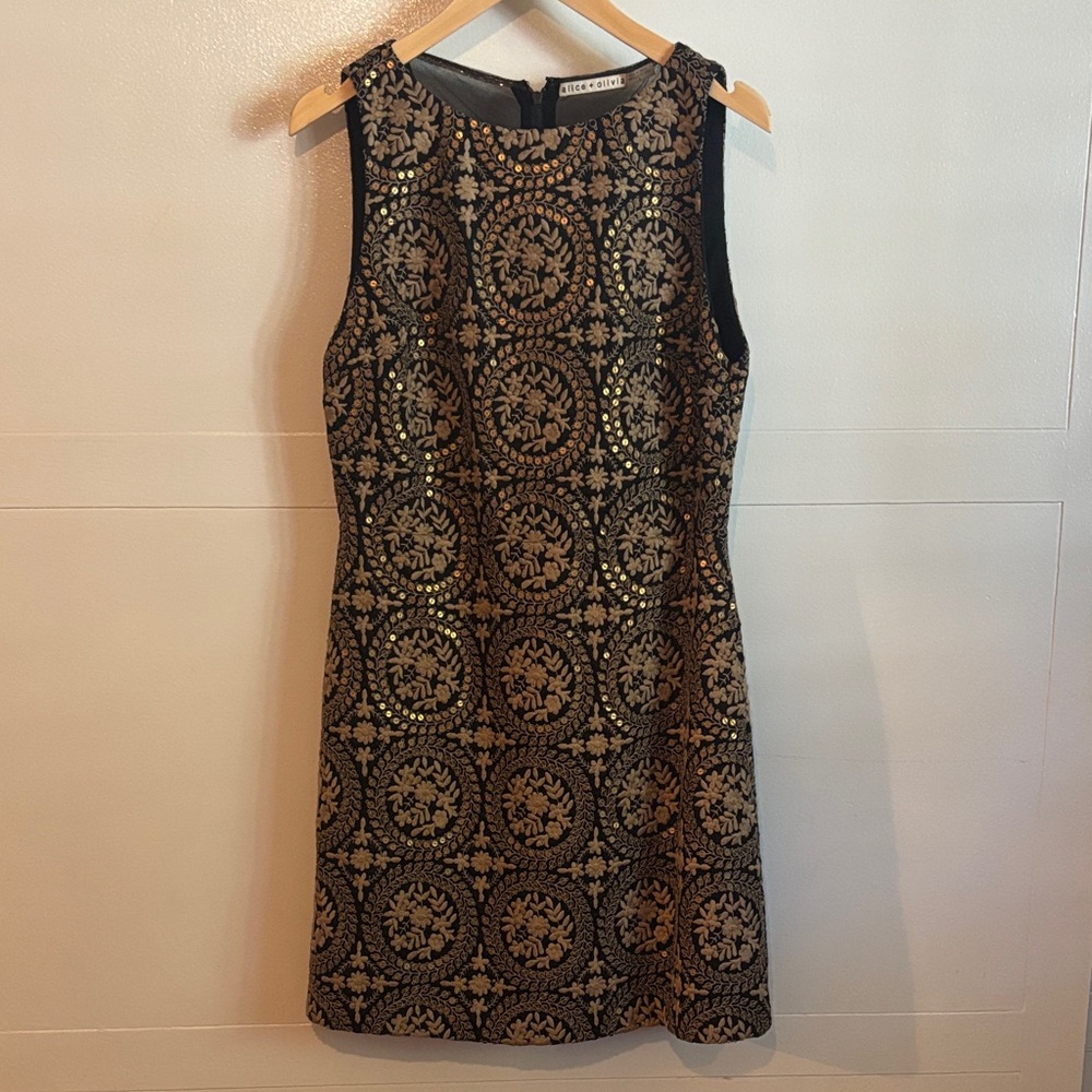Alice + Olivia Black and Gold Mini Dress